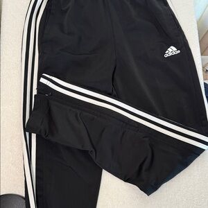 Adidas Black Satin feel Joggers with White Stripes